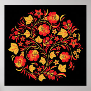 Poster Art populaire colossal Khokhloma de Russuan