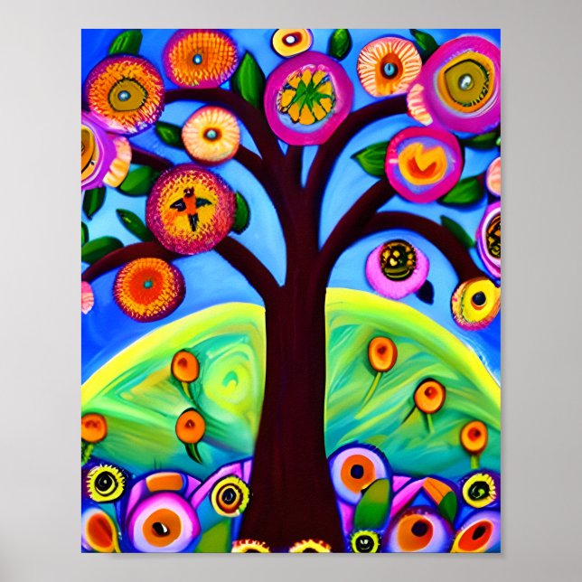 Poster Art populaire de l'arbre lunaire (Devant)
