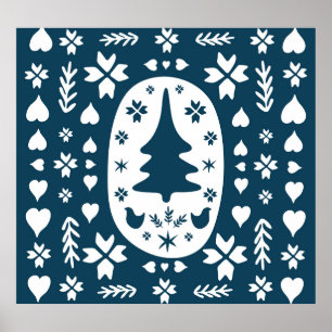 Poster Art populaire de Noël : Doodle scandinave.