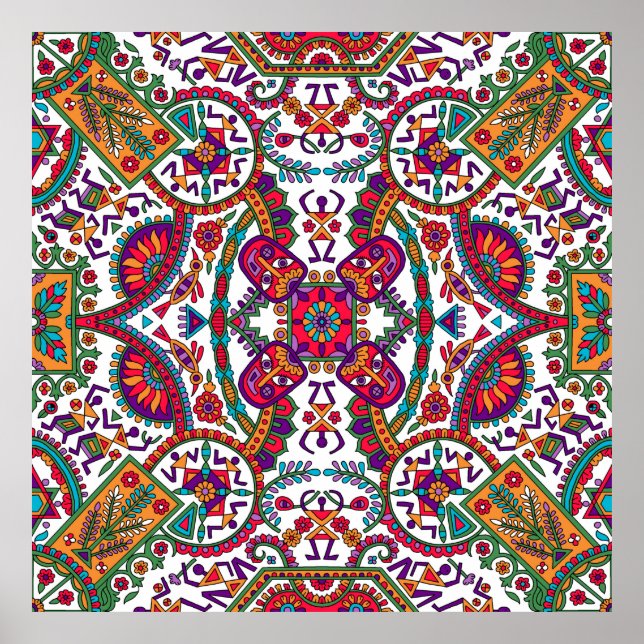 Poster Art populaire traditionnel Allover Designart, ethn (Devant)