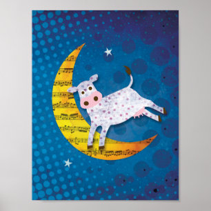 Poster Art populaire Vache a sauté par-dessus la lune Com