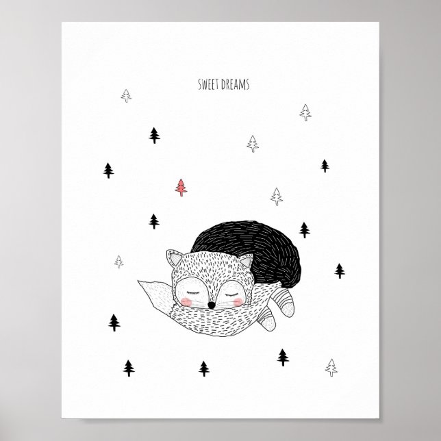 Poster Art pour la nurserie, Illustration de renard, Douc (Devant)