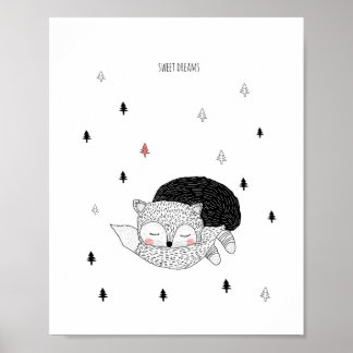 Poster Art pour la nurserie, Illustration de renard, Doux