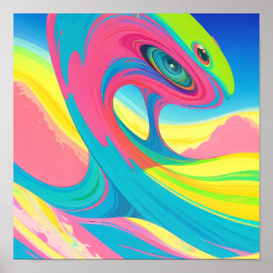 Poster Art Psychédélique Rose Vert