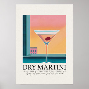 Poster Art rétro Martini Rose Sunset