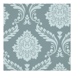 Poster Art Rococo Damassé I Bleu de Canard Œuf+Turquoise
