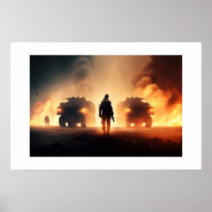 Poster Art scène d'action militaire