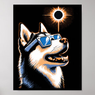 Poster Art Solaire Eclipse Husky Chien Portant des lunett