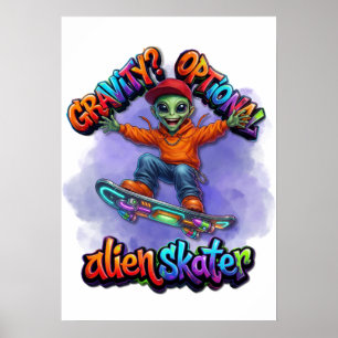 Poster Art spatial Hoverboard Alien Skateur Gravité facul