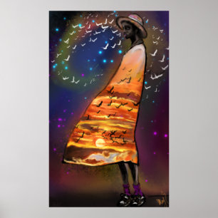 Poster Art Sunset pour femme et oiseaux Imprimer -
