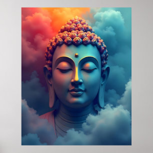 Poster Art surréaliste abstrait coloré Bouddha serein