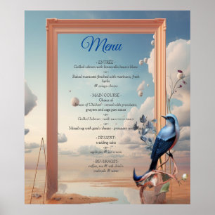 Poster Art surréaliste avec fleurs et oiseaux