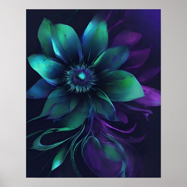 POSTER ART TURQUOISE PURPLE FLOWER DARK (Devant)