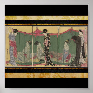 Poster Art-Utamaro japonais Kitagawa d'Affiche-Cru