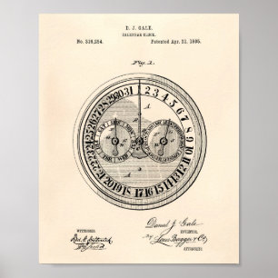 Poster Art vieux Peper de brevet de l'horloge 1885 de