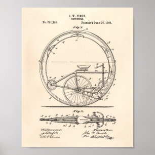 Poster Art vieux Peper de brevet de Monocycle 1894