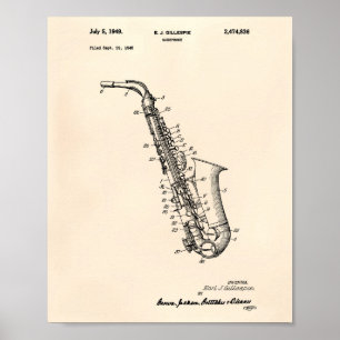 Poster Art vieux Peper de brevet du saxophone 1949