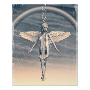 Poster Art vintage de l'ange gardien arc-en-ciel