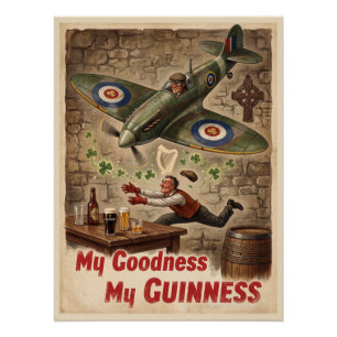 Poster Art Vintage du Spitfire Irlandais - Mon Dieu Mon G