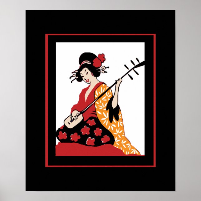 Poster Art Vintage Geisha & Shamisen (Devant)