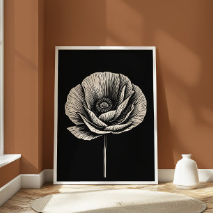 Poster Art vintage noir et blanc de la fleur de coquelico