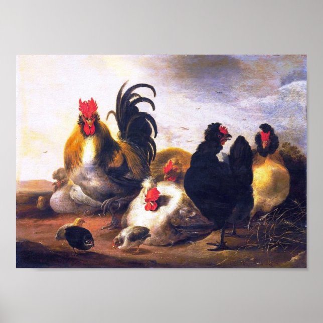 Poster Art vintage - Peinture d'oiseaux-d'oiseaux-poulets (Devant)