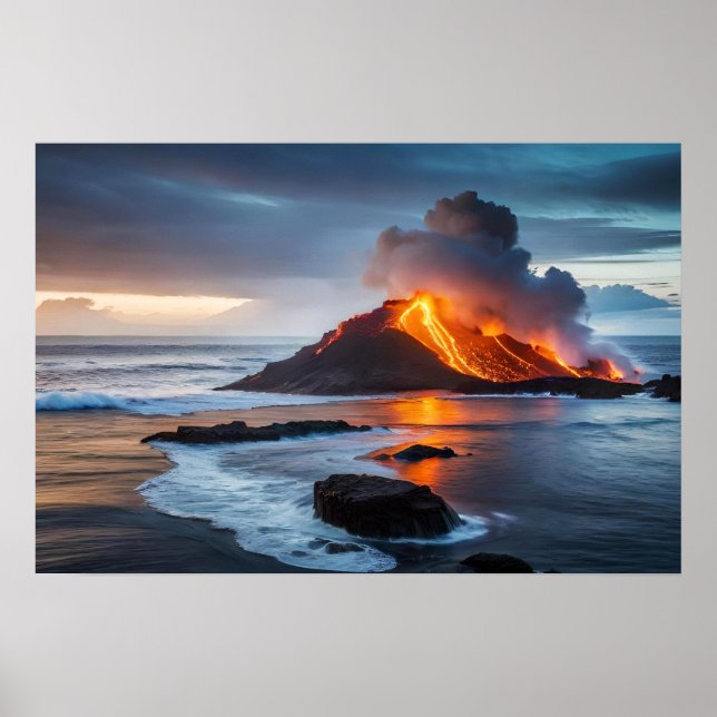 Poster Art Volcanic Ocean Scene (Devant)