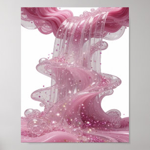 Poster Art wearable cascade de paillettes roses argentées
