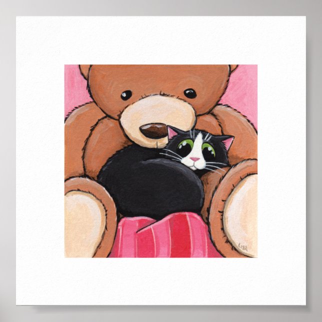 Poster Art Whimsical de 6 po x 6 po | Chat sur lit (Devant)