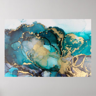 Poster Artabstracte turquoise d'alcool d'alcool noir, art