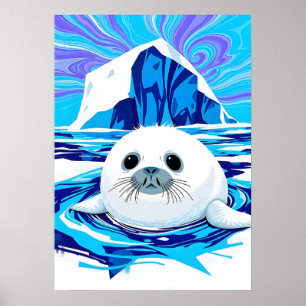 Poster Artic Seal Pup - Tones Cool Wildlife Splash Art
