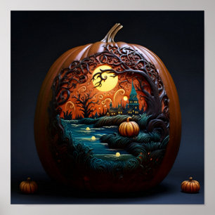 Poster artisanal et peint de citrouille d'Hallowee