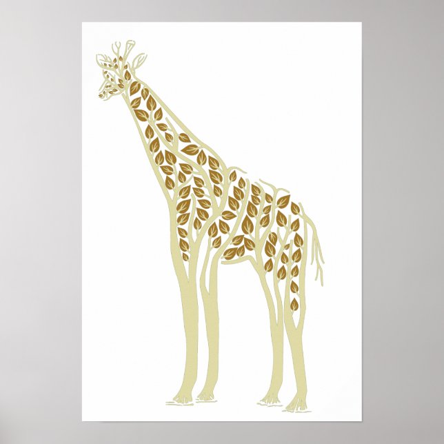 Poster Artiste Africain Giraffe Arbre Feuille Thème de la (Devant)