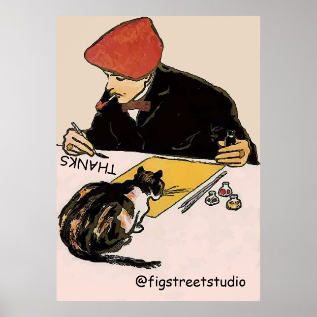 Poster Artiste avec chat, modifier le texte (Devant)