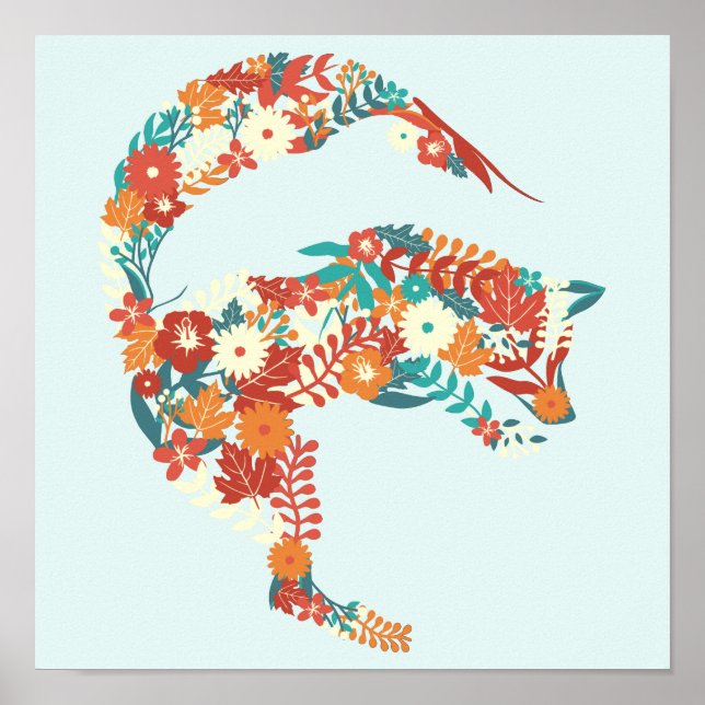 Poster Artiste Floral Fox Wild Animal Nature Thème (Devant)