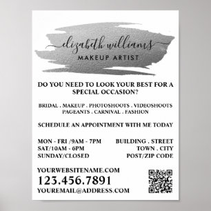 Poster Artiste maquillage brosse en argent Script