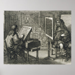 Poster Artiste peignant un portrait sur une grille pour u