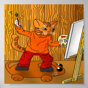Poster Artiste Peintre Chat