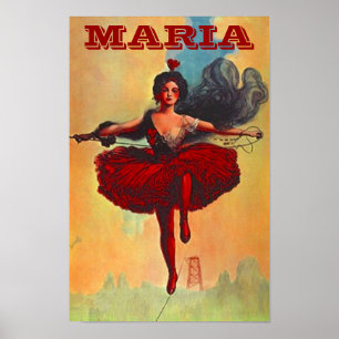 POSTER ARTISTE VINTAGE DU CIRQUE PRIMA DONNA HIGHWIRE