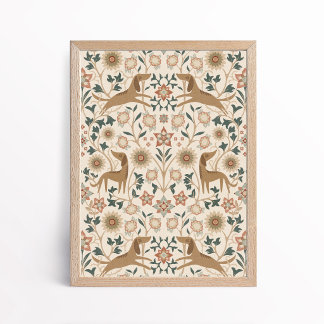 Poster Arts and Crafts Folk Art Dog Floral Art