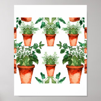 Poster Arts & Crafts Kitchen Herbs Pattern