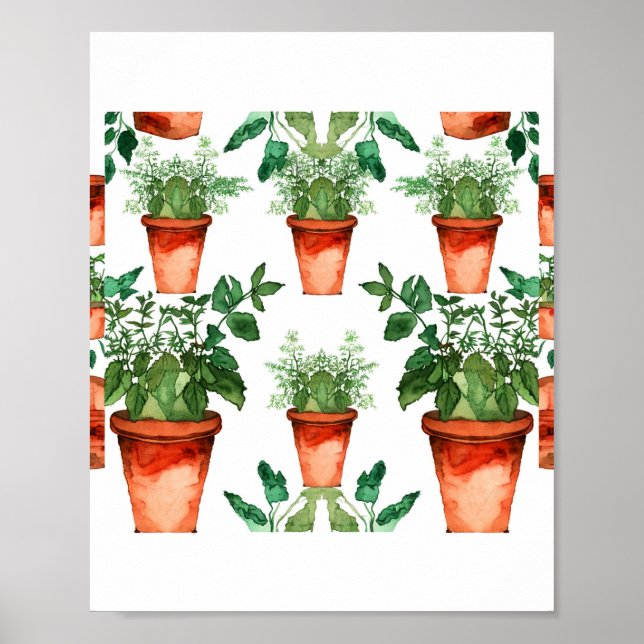 Poster Arts & Crafts Kitchen Herbs Pattern (Devant)