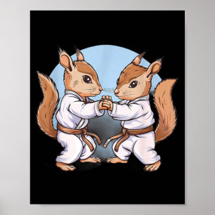 Poster Arts Martiaux Judo Écureuil Taekwondo Kung Fu