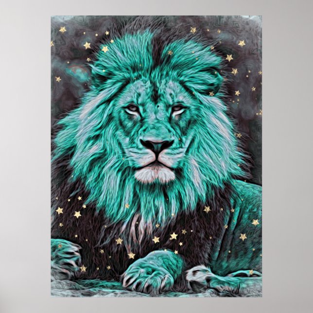 Poster *~* Artsy Abstrait Bold TURQUOISE Céleste LION AP2 (Devant)