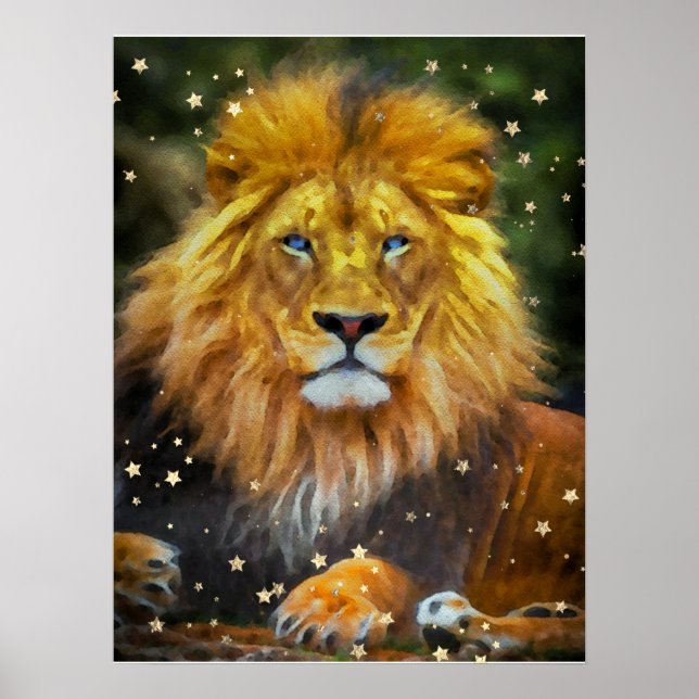 Poster *~* Artsy AP23 Aquarelle céleste artistique LION (Devant)