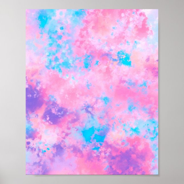 Poster Artsy Girly Rose Bleu Abstrait peinture Splatter A (Devant)