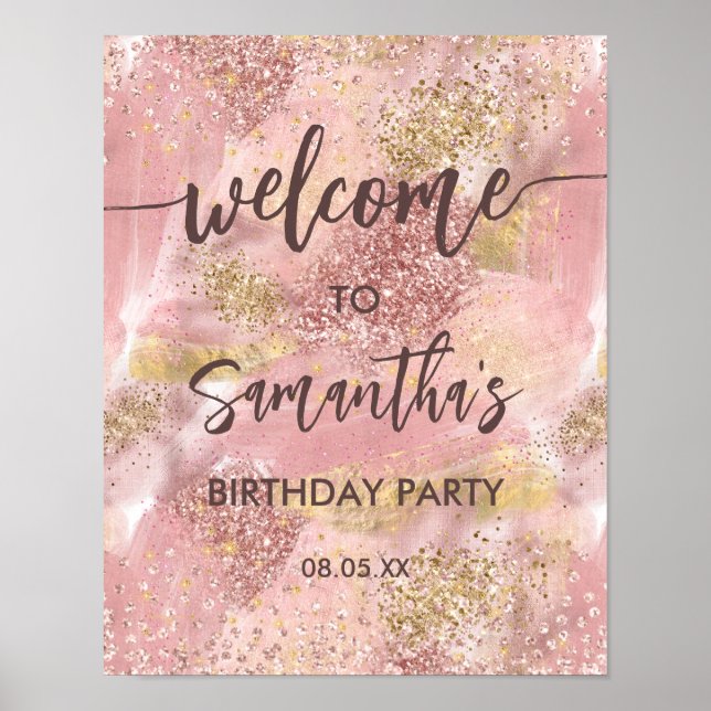Poster Artsy moderne Fille rose Faux Gold Parties scintil (Devant)