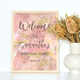 Poster Artsy moderne Fille rose Faux Gold Parties scintil