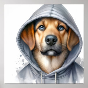 Poster Artwork d'aquarelle Chien Brown dans un Sweat - sh