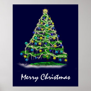 Poster Arty Arty Arbre de Noël Abstrait sur Bleu de minui